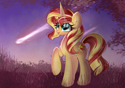 Size: 4092x2893 | Tagged: safe, artist:janelearts, sunset shimmer, pony, unicorn, g4, female, high res, mare, shooting star, solo