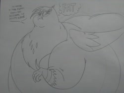 Size: 2592x1944 | Tagged: safe, artist:princebluemoon3, gilda, griffon, g4, belly, big belly, bingo wings, butt, chubby cheeks, fat, female, gildough, grayscale, huge belly, huge butt, impossibly large belly, impossibly large butt, large butt, monochrome, morbidly obese, obese, sketch, solo, traditional art, weight gain