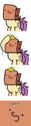 Size: 715x2900 | Tagged: safe, artist:paperbagpony, oc, oc:paper bag, pony, unicorn, comic, fake cutie mark, post it notes, post-it
