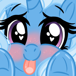 Size: 2000x2000 | Tagged: source needed, safe, artist:emberslament, part of a set, trixie, pony, unicorn, g4, :p, blushing, close-up, cute, daaaaaaaaaaaw, diatrixes, female, heart eyes, high res, hnnng, licking, licking the fourth wall, looking at you, mare, solo, tongue out, underhoof, window licking, wingding eyes