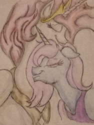 Size: 2448x3264 | Tagged: safe, artist:joey012, princess celestia, princess luna, alicorn, pony, g4, colored pencil drawing, eyes closed, happy, high res, hug, pencil drawing, royal sisters, siblings, sisters, traditional art
