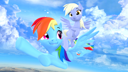 Size: 3840x2160 | Tagged: safe, artist:owlpirate, derpy hooves, rainbow dash, pegasus, pony, g4, 3d, duo, flying, high res, source filmmaker