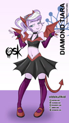 Size: 984x1744 | Tagged: safe, artist:oldskullkid, diamond tiara, devil, equestria girls, g4, belly button, clothes, costume, devil horns, devil tail, female, halloween, halloween costume, holiday, midriff, solo, tail