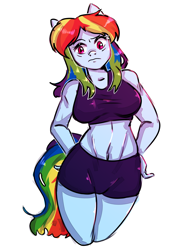 Size: 3000x4000 | Tagged: safe, artist:ranillopa, rainbow dash, anthro, g4, ambiguous facial structure, belly button, breasts, busty rainbow dash, simple background, solo, white background