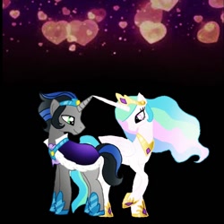 Size: 1000x1000 | Tagged: safe, artist:rxndxm.artist, king sombra, princess celestia, alicorn, pony, g4, female, good king sombra, hoof shoes, jewelry, looking at each other, male, mare, peytral, raised hoof, ship:celestibra, shipping, stallion, straight, tiara