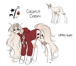 Size: 2697x2346 | Tagged: safe, artist:birdbiscuits, oc, oc only, oc:coconut cream, pony, unicorn, clothes, female, high res, hoodie, mare, simple background, solo, transparent background