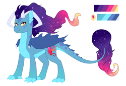 Size: 1933x1323 | Tagged: safe, artist:silentwolf-oficial, oc, oc only, oc:moonlight, dracony, dragon, hybrid, pony, ethereal mane, female, interspecies offspring, magical lesbian spawn, next generation, offspring, parent:princess ember, parent:princess luna, parents:emberluna, reference sheet, simple background, solo, starry mane, white background
