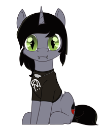 Size: 2450x3050 | Tagged: safe, artist:dacaoo, pony, unicorn, clothes, commission, disguise, disguised siren, fangs, high res, horn, jewelry, kellin quinn, male, necklace, ponified, shirt, simple background, sleeping with sirens, slit pupils, solo, stallion, t-shirt, television, transparent background