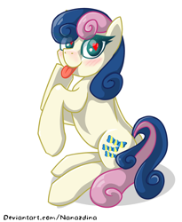 Size: 1094x1336 | Tagged: safe, artist:nanazdina, part of a set, bon bon, sweetie drops, earth pony, pony, g4, :p, adorabon, blushing, candy, cute, cutie mark, food, heart eyes, lineart, shading, simple background, sitting, solo, tongue out, white background, wingding eyes