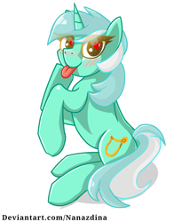 Size: 1094x1336 | Tagged: safe, artist:nanazdina, part of a set, lyra heartstrings, pony, unicorn, g4, :p, blushing, cute, cutie mark, heart eyes, ibispaint x, looking at you, lyrabetes, simple background, sitting, solo, tongue out, white background, wingding eyes