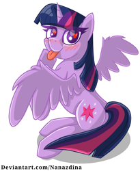 Size: 1094x1336 | Tagged: safe, artist:nanazdina, derpibooru exclusive, part of a set, twilight sparkle, alicorn, pony, g4, :p, cute, cutie mark, heart eyes, ibispaint x, looking at you, looking back, looking back at you, simple background, smiling, solo, spread wings, tongue out, twiabetes, twilight sparkle (alicorn), white background, wingding eyes, wings