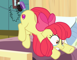 Size: 1708x1334 | Tagged: safe, artist:gmaplay, apple bloom, earth pony, pony, g4, crying, flank, injection, literal butthurt, magic, misleading thumbnail, older, older apple bloom, pain, solo, syringe, tears of pain, teary eyes, telekinesis, vaccination
