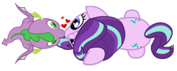 Size: 944x383 | Tagged: safe, artist:php178, hundreds of users filter this tag, spike, starlight glimmer, dragon, pony, unicorn, g4, female, kissing, male, nocturnal vision's overhead ponies, romance, ship:sparlight, shipping, show accurate, simple background, straight, transparent background, winged spike, wings
