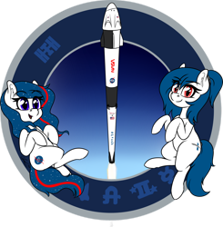 Size: 1280x1307 | Tagged: safe, artist:seafooddinner, oc, oc:nasapone, oc:spacexpone, earth pony, pony, dragon (spacecraft), falcon 9, female, launch, rocket, spacex