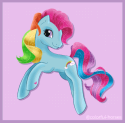 Size: 2000x1964 | Tagged: safe, artist:syrupyyy, rainbow dash (g3), earth pony, pony, g3, animated, cute, female, g3 dashabetes, gif, mare, purple background, simple background, solo, sparkles
