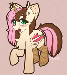 Size: 1334x1498 | Tagged: safe, artist:puetsua, oc, oc only, bat pony, pony, blushing, bow, chest fluff, eye clipping through hair, eyebrows, eyebrows visible through hair, female, looking at you, open mouth, raised hoof, smiling, smiling at you, solo