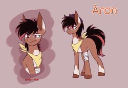 Size: 3200x2200 | Tagged: safe, artist:celes-969, oc, oc only, oc:aron, earth pony, pony, bandage, bandana, freckles, hat, high res, male, simple background, stallion