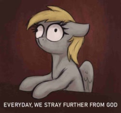 Size: 1168x1092 | Tagged: safe, artist:t72b, derpy hooves, pegasus, pony, g4, every day we stray further from god's light, female, mare, meme, needs more jpeg, ponified, ponified meme, solo