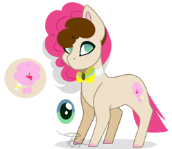 Size: 1024x887 | Tagged: safe, artist:jaysey, artist:pegasister64, oc, oc only, oc:ice cream sandwich, earth pony, pony, base used, bowtie, female, mare, no pupils, offspring, parent:cheese sandwich, parent:pinkie pie, parents:cheesepie, reference sheet, simple background, solo, transparent background