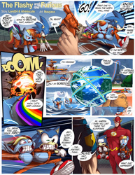 Size: 1000x1294 | Tagged: safe, artist:nauyaco, rainbow dash, dolphin, earth pony, hedgehog, human, pony, g4, captured, chains, clothes, comic, dc comics, desert, destruction, digital art, earth, egypt, escape, explosion, fail, jumpsuit, male, ocean, onomatopoeia, paris, prison, prison outfit, prisoner rd, running, sonic the hedgehog, sonic the hedgehog (series), sound effects, speech bubble, spread wings, teeth, text, the flash, this will end in jail time, this will end in prison breakout, wall, wings