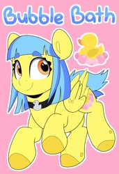Size: 1397x2048 | Tagged: safe, artist:duckie, oc, oc:bubble "duckie" bath, pegasus, pony, choker, eye clipping through hair, eyebrows, eyebrows visible through hair, fringe, hooves, reference sheet, rubber duck