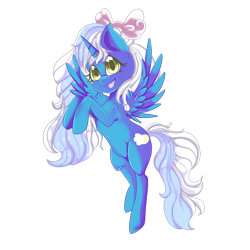 Size: 1024x1024 | Tagged: safe, artist:sakimiaji, oc, oc only, oc:fleurbelle, alicorn, pony, alicorn oc, bow, female, hair bow, horn, legs in air, mare, simple background, solo, tongue out, transparent background, wingding eyes, wings, yellow eyes