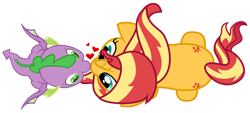 Size: 953x432 | Tagged: safe, artist:php178, hundreds of users filter this tag, spike, sunset shimmer, dragon, pony, unicorn, g4, female, heart, male, nocturnal vision's overhead ponies, romance, ship:sunsetspike, shipping, show accurate, simple background, straight, transparent background, winged spike, wings