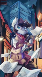 Size: 2238x4096 | Tagged: safe, artist:saxopi, oc, oc only, semi-anthro, arm hooves, clothes, newspaper, solo