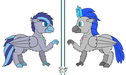 Size: 5000x3000 | Tagged: safe, artist:soupyfox, oc, oc only, oc:aspen volare, oc:messier, hippogriff, hippogriffied, male, mirror, simple background, species swap, transparent background