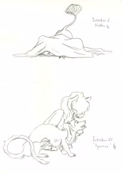 Size: 4319x6176 | Tagged: safe, artist:lady-limule, oc, oc only, dog, pegasus, pony, blanket, grayscale, inktober 2016, lineart, monochrome, pegasus oc, traditional art, wings