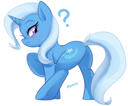 Size: 4000x3300 | Tagged: safe, artist:maren, trixie, pony, unicorn, g4, butt, female, frown, high res, looking at you, looking back, looking back at you, mare, plot, question mark, raised hoof, simple background, solo, the great and powerful ass, white background