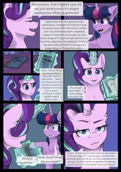 Size: 1600x2291 | Tagged: safe, artist:tillie-tmb, starlight glimmer, twilight sparkle, alicorn, pony, unicorn, comic:the amulet of shades, g4, comic, magic, science, twilight sparkle (alicorn), twilight's castle