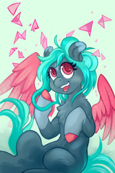 Size: 1500x2250 | Tagged: safe, artist:halley-valentine, oc, oc:proxy server, pegasus, pony, chest fluff, coat markings, colored hooves, colored wings, design, female, mascot, shirt design, socks (coat markings), solo, wings