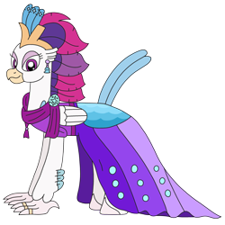 Size: 2447x2448 | Tagged: safe, artist:supahdonarudo, queen novo, classical hippogriff, hippogriff, sand dollar (species), series:novoember, g4, my little pony: the movie, clothes, dress, ear piercing, earring, gala dress, high res, jewelry, piercing, scarf, shell, simple background, transparent background