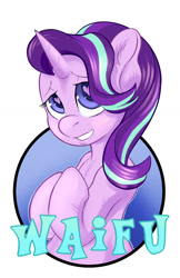 Size: 825x1275 | Tagged: safe, artist:halley-valentine, artist:hobbes-maxwell, starlight glimmer, pony, unicorn, badge, female, heart eyes, simple background, solo, waifu, waifu badge, white background, wingding eyes