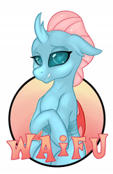 Size: 1237x1912 | Tagged: safe, artist:halley-valentine, ocellus, changedling, changeling, g4, badge, female, heart eyes, simple background, smiling, solo, teenager, waifu, waifu badge, white background, wingding eyes