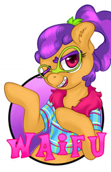 Size: 825x1275 | Tagged: safe, artist:halley-valentine, plaid stripes, earth pony, pony, g4, badge, female, filly, foal, simple background, solo, teenager, waifu, waifu badge, white background