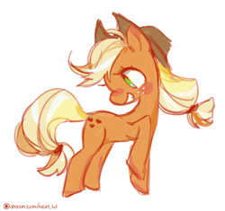 Size: 800x752 | Tagged: safe, artist:next-lvl, applejack, earth pony, pony, g4, cowboy hat, female, hat, mare, profile, simple background, smiling, solo, white background