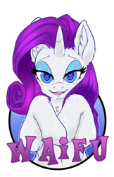 Size: 825x1275 | Tagged: safe, artist:halley-valentine, rarity, pony, unicorn, g4, badge, blushing, female, heart eyes, open mouth, simple background, smiling, solo, waifu, waifu badge, white background, wingding eyes