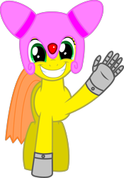 Size: 2487x3558 | Tagged: safe, artist:biggernate91, derpibooru exclusive, editor:biggernate91, oc, oc only, oc:mastermare, cyborg, pony, 2021 community collab, derpibooru community collaboration, female, fingers, helmet, high res, inkscape, looking at you, mare, pony with hands, simple background, smiling, smiling at you, solo, transparent background, vector, waving