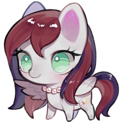 Size: 1280x1280 | Tagged: safe, oc, oc only, oc:evening prose, pegasus, pony, chibi, female, freckles, jewelry, mare, necklace, pearl necklace, simple background, solo, white background