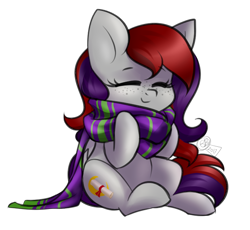 Size: 670x616 | Tagged: safe, oc, oc only, oc:evening prose, pegasus, pony, chibi, clothes, eyes closed, female, freckles, mare, scarf, simple background, solo, transparent background