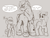 Size: 1824x1404 | Tagged: safe, artist:crimmharmony, oc, oc only, oc:brimstone blitz, oc:glimmerlight, oc:murky, earth pony, pegasus, pony, unicorn, fallout equestria, fallout equestria: murky number seven, buff, dialogue, fanfic art, female, larger male, male, mare, monochrome, muscles, simple background, size difference, sketch, smaller female, speech bubble, stallion, trio