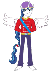 Size: 423x597 | Tagged: safe, artist:loomytyranny, shining armor, alicorn, hybrid, equestria girls, g4, 1000 hours in ms paint, barefoot, canada, commander, equestria, feet, monarch, monarchist, monarchy, soldier, solo, wings