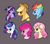 Size: 1800x1600 | Tagged: safe, artist:loryska, applejack, fluttershy, pinkie pie, rainbow dash, rarity, twilight sparkle, alicorn, earth pony, pegasus, pony, unicorn, g4, bust, chest fluff, ear fluff, female, gray background, hat, mane six, mare, portrait, redesign, scar, simple background, story included, twilight sparkle (alicorn)