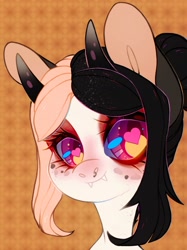 Size: 1280x1708 | Tagged: safe, artist:deathpatty, oc, oc only, pony, bust, fangs, heart eyes, horns, nose piercing, piercing, portrait, simple background, solo, wingding eyes