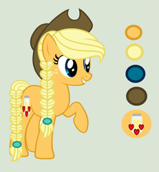 Size: 1845x1993 | Tagged: safe, artist:lominicinfinity, oc, oc only, oc:apple butter, earth pony, pony, female, mare, offspring, parent:applejack, parent:caramel, parents:carajack, reference sheet, simple background, solo