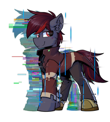 Size: 2160x2391 | Tagged: safe, artist:movieskywalker, derpibooru exclusive, oc, oc only, oc:skywalk shadow, earth pony, pony, 2021 community collab, derpibooru community collaboration, clothes, earth pony oc, error, glitch, glitch art, high res, looking at you, male, simple background, smiling, solo, transparent background