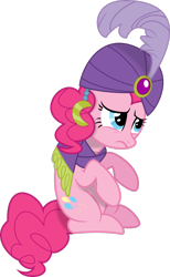 Size: 1919x3125 | Tagged: safe, artist:lightningtumble, pinkie pie, earth pony, genie, pony, g4, it's about time, clothes, female, madame pinkie, mare, sad, scarf, simple background, solo, transparent background, turban, vector