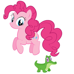 Size: 1080x1080 | Tagged: safe, artist:techs181, gummy, pinkie pie, alligator, earth pony, pony, g4, female, jumping, male, mare, simple background, transparent background, vector